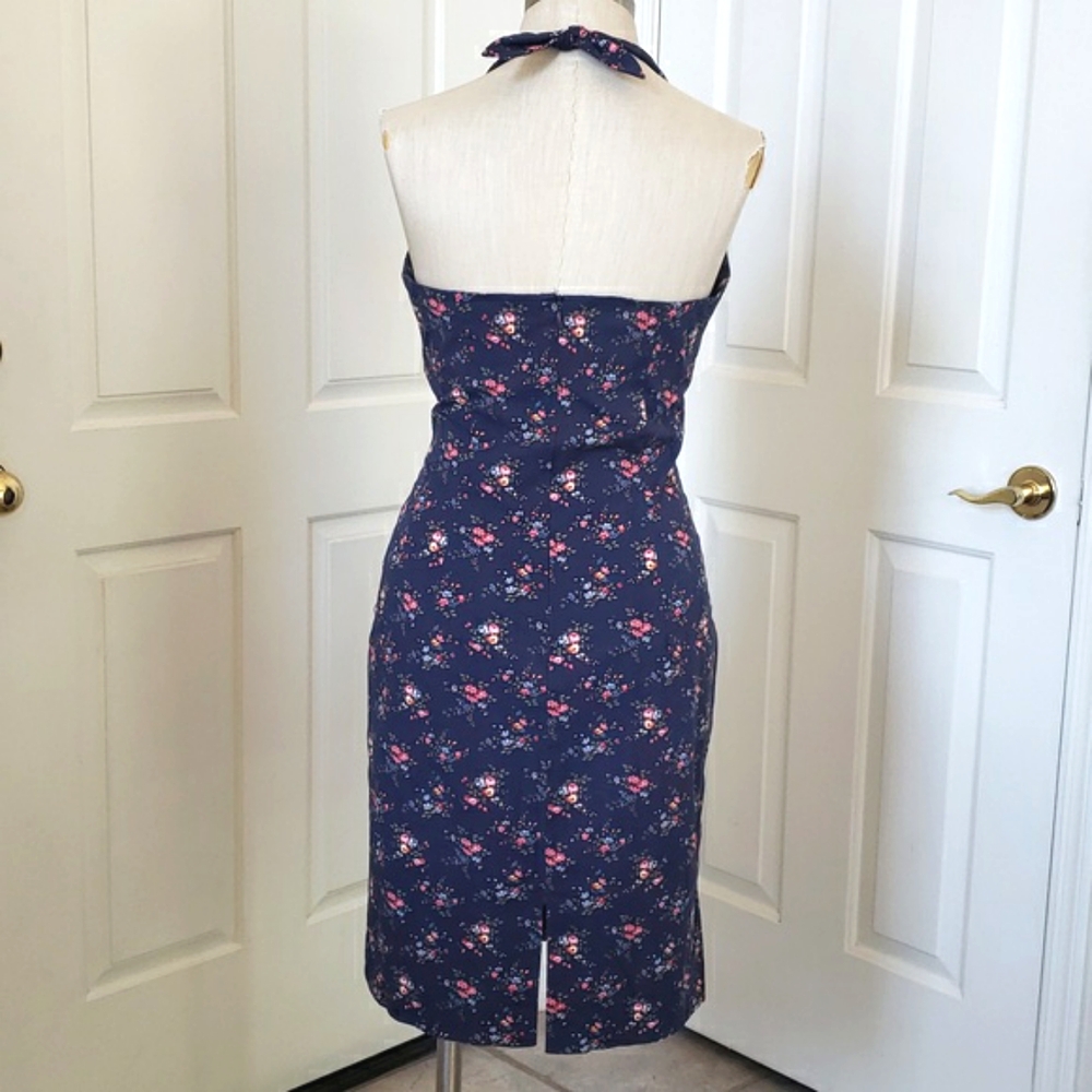 Vintage 90s Ralph Lauren Tartan Label Floral Halter Dress Navy Cotton • Size 8 - Picture 5 of 16